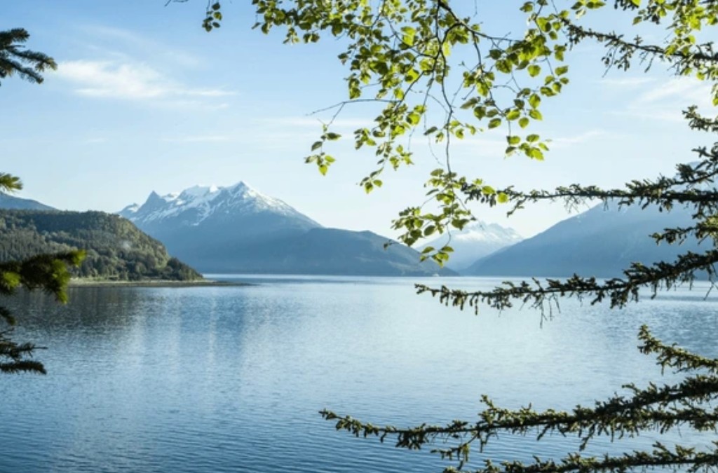 Haines Alaska harbour and mountain scenery near Fort Seward
